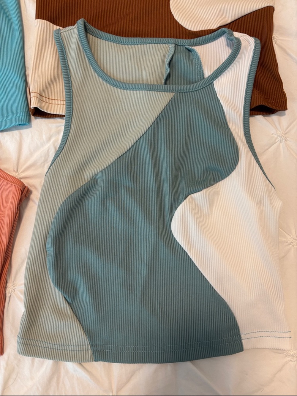 Colorblock Ribbed Tank Bundle - Blue/Teal, Coral, Brown, and Sage - Picture 3 of 11